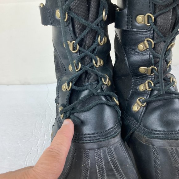 Sorel Conquest Carly Womens Sz 9.5 Leather Lace Up Winter Boots Black - Picture 8 of 15